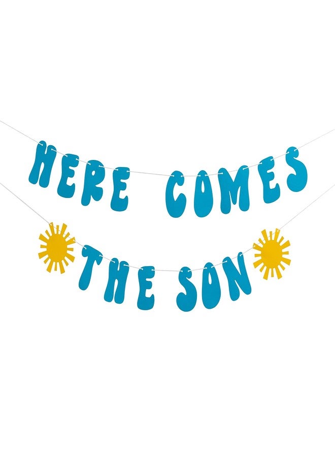 MUWEOL Here Comes the Son Banner- Boy Blue Welcome Little Man Baby Boy Shower Party Decor,Gender Reveal Party Gifts,Sunshine Baby Decorations (The Son card Br blue) - Image 1